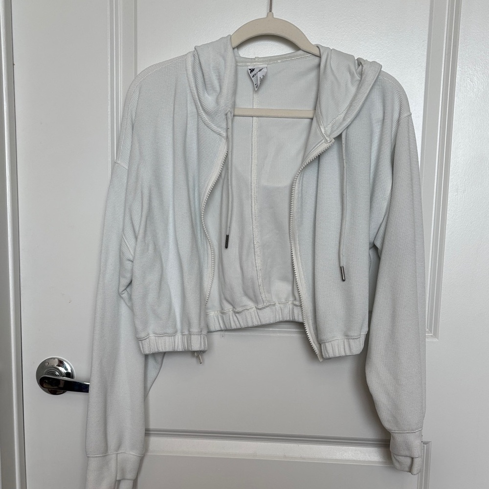 all in motion Cropped Zip Hoodie in Off-White